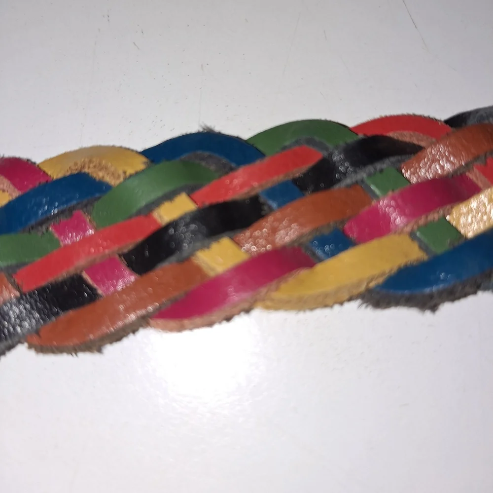 Arizona woven leather belt colorful rainbow gold braided belt size small vintage
